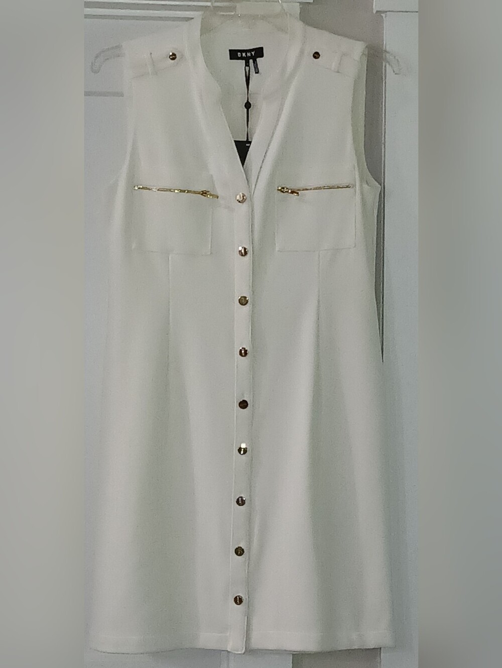 DKNY White Midi Dress with Gold Accents